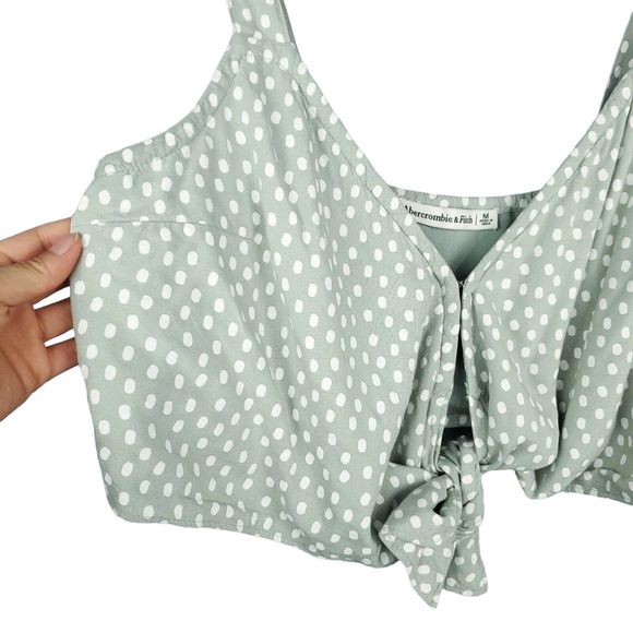 Abercrombie & Fit Mint Green White Polka Dot Tie-Front Crop Top Size Medium - Picture 3 of 7